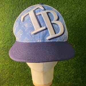 Tampa Bay Rays MLB New Era 59FIFTY Fitted Cap 7 1/2 Blue & White Large Logo